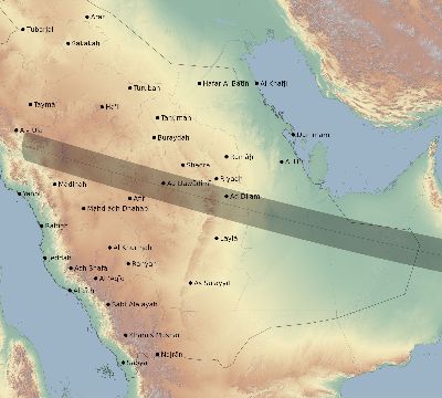 Map of the eclipse path across Saudi Arabia on 02/08/2855