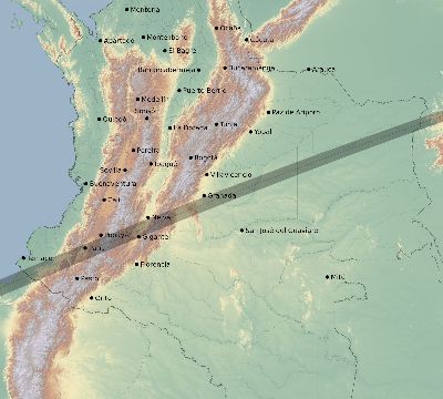 Map of the eclipse path across Colombia on 01/28/2856