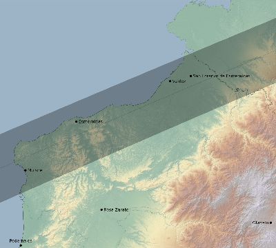 Map of the eclipse path across Ecuador on 01/28/2856