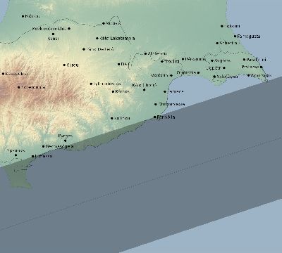 Map of the eclipse path across Cyprus on 07/23/2856