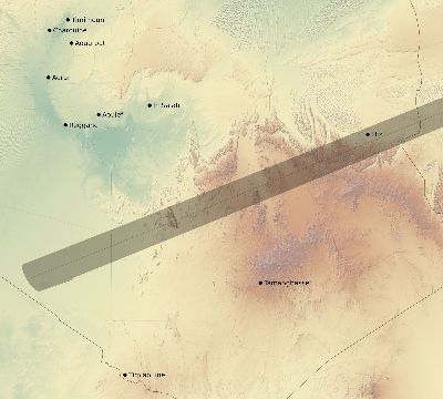 Map of the eclipse path across Algeria on 07/23/2856