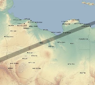 Map of the eclipse path across Libya on 07/23/2856