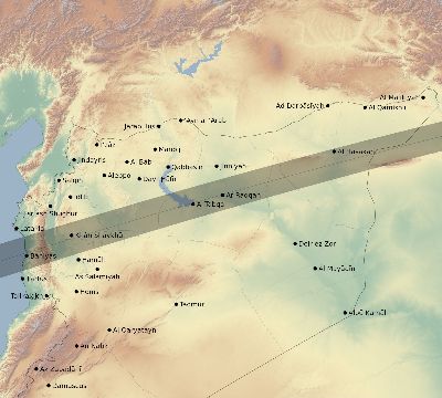 Map of the eclipse path across Syria on 07/23/2856
