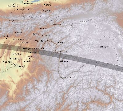 Map of the eclipse path across Tajikistan on 07/23/2856