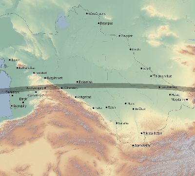Map of the eclipse path across Turkmenistan on 07/23/2856
