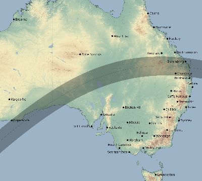 Map of the eclipse path across Australia on 06/03/2858