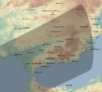 Map of the eclipse path across Spain on 11/26/2858
