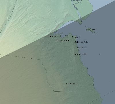 Map of the eclipse path across Kuwait on 05/12/2860