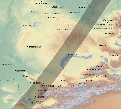 Map of the eclipse path across Kazakhstan on 05/12/2860