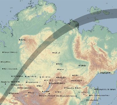 Map of the eclipse path across Russia on 05/12/2860