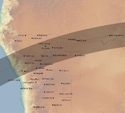 Map of the eclipse path across Namibia on 03/21/2862