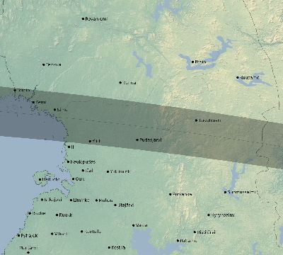 Map of the eclipse path across Finland on 09/15/2862