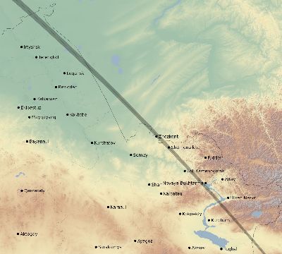 Map of the eclipse path across Kazakhstan on 09/15/2862