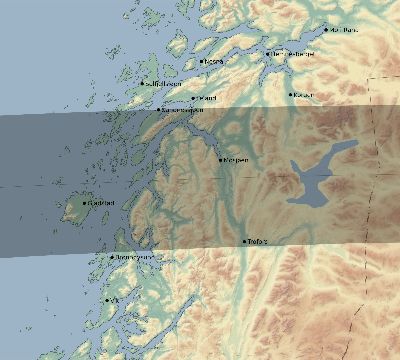 Map of the eclipse path across Norway on 09/15/2862