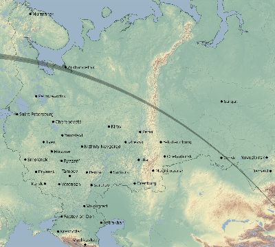 Map of the eclipse path across Russia on 09/15/2862