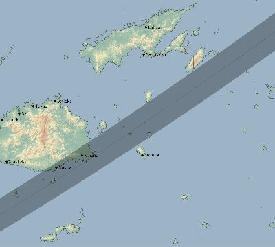 Map of the eclipse path across Fiji on 03/10/2863