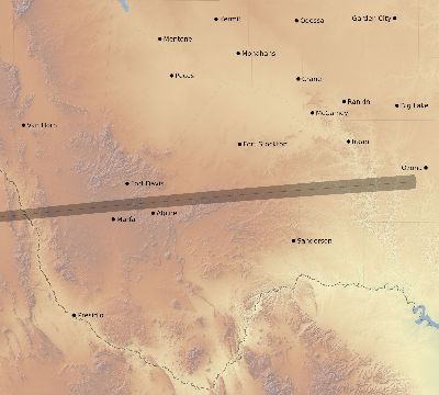 Map of the eclipse path across United States on 03/10/2863