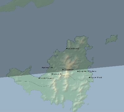 Map of the eclipse path across Saint Martin on 09/04/2863