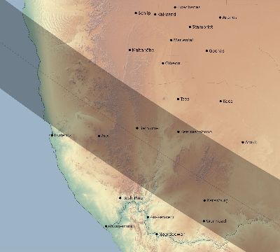 Map of the eclipse path across Namibia on 09/04/2863
