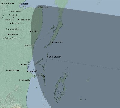 Map of the eclipse path across Belize on 02/28/2864