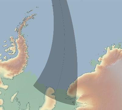 Map of the eclipse path across Antarctica on 08/23/2864