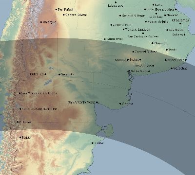 Map of the eclipse path across Argentina on 08/23/2864