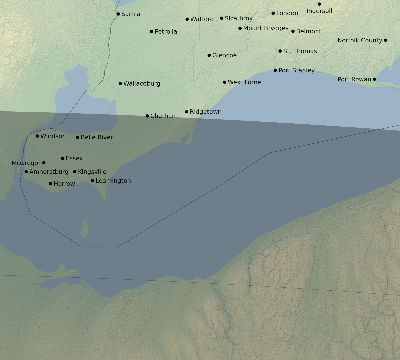 Map of the eclipse path across Canada on 07/03/2866