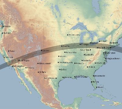 Map of the eclipse path across United States on 07/03/2866