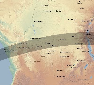 Map of the eclipse path across DR Congo on 06/23/2867