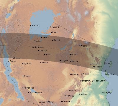 Map of the eclipse path across Tanzania on 06/23/2867