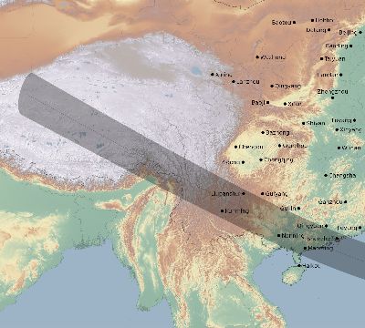 Map of the eclipse path across China on 12/17/2867