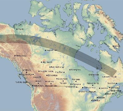 Map of the eclipse path across Canada on 05/02/2869