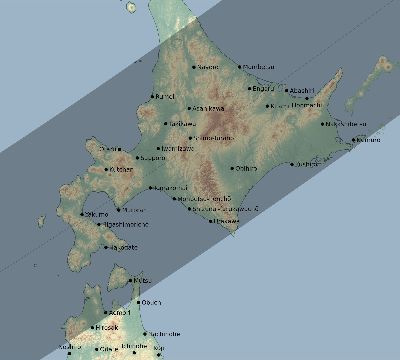 Map of the eclipse path across Japan on 05/02/2869