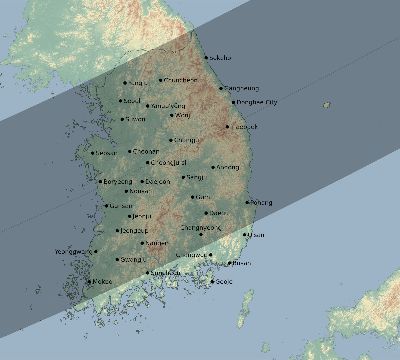 Map of the eclipse path across South Korea on 05/02/2869