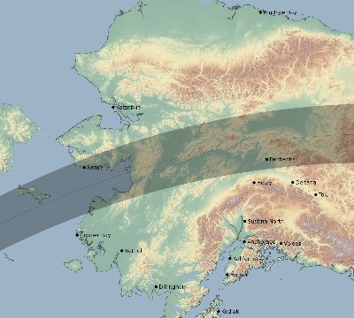 Map of the eclipse path across United States on 05/02/2869