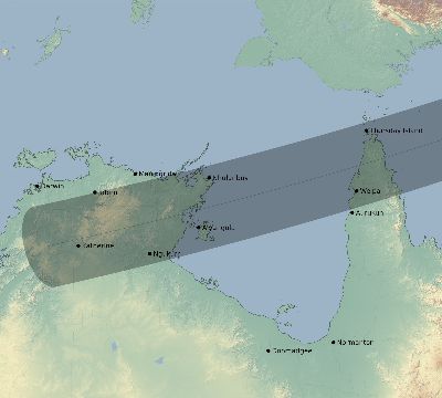 Map of the eclipse path across Australia on 04/22/2870