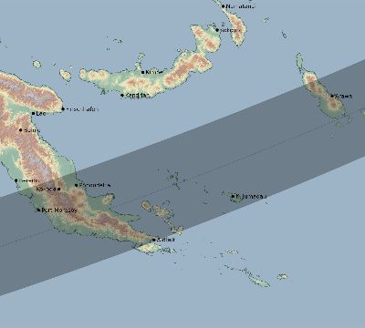 Map of the eclipse path across Papua New Guinea on 04/22/2870
