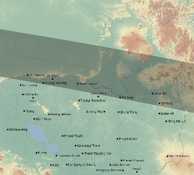 Map of the eclipse path across Cambodia on 10/16/2870