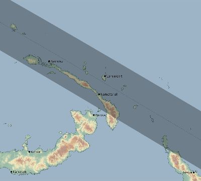 Map of the eclipse path across Papua New Guinea on 10/16/2870