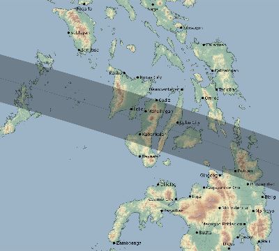 Map of the eclipse path across Philippines on 10/16/2870