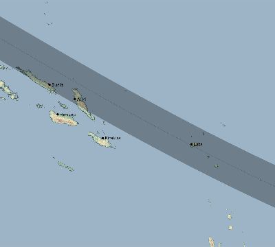 Map of the eclipse path across Solomon Islands on 10/16/2870