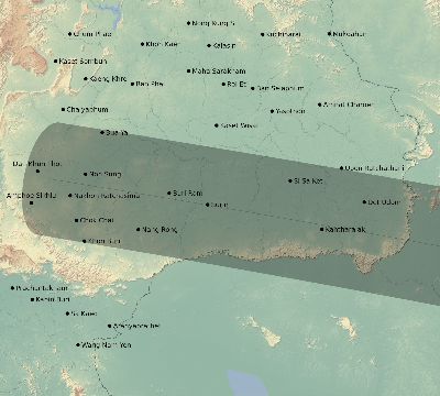 Map of the eclipse path across Thailand on 10/16/2870