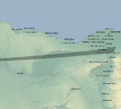 Map of the eclipse path across Egypt on 10/05/2871