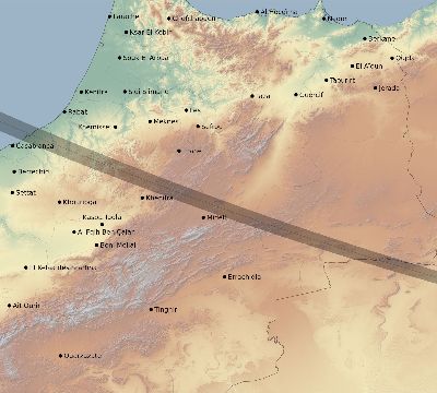 Map of the eclipse path across Morocco on 10/05/2871