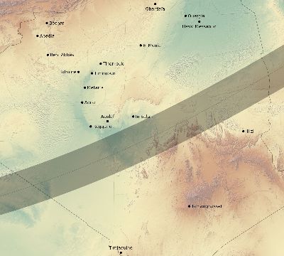 Map of the eclipse path across Algeria on 02/18/2873