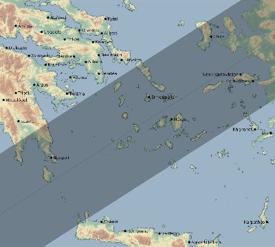 Map of the eclipse path across Greece on 02/18/2873
