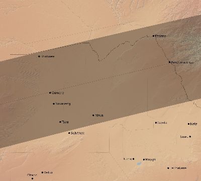 Map of the eclipse path across Botswana on 08/14/2873