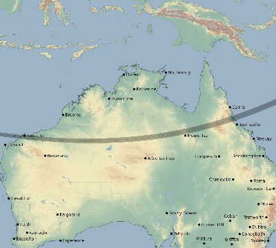 Map of the eclipse path across Australia on 02/08/2874