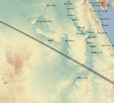 Map of the eclipse path across Egypt on 08/03/2874