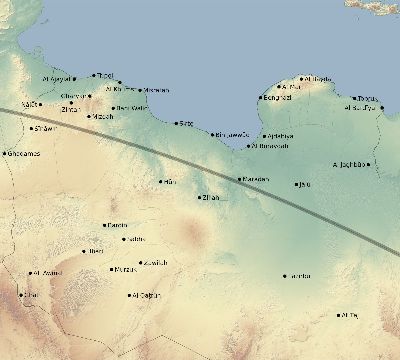 Map of the eclipse path across Libya on 08/03/2874